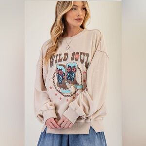 Easel Wild Soul Terry Cloth Sweatshirt NWT